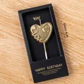 Golden heart birthday candle with Love engraving and pearl accent in a gift box - Gilded Heart LOVE Candle / 1 Piece / Gold