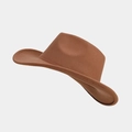 Classic caramel brown wide brim wool fedora hat with a vintage cowboy style silhouette - M / Tan