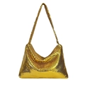 Minimalist gold sequin shoulder bag for women, sparkling evening purse on white background - Gold