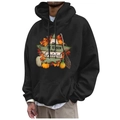 Men's black fleece hoodie with Thanksgiving pumpkin graphics and grateful lettering - S / Black Grateful (59)