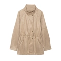 Dames midi-jas van kaki imitatie-suède met opstaande kraag en trekkoord in de taille - S / Khaki