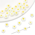 Mini perline in vetro a margherita bianca Millefiori con centro giallo per gioielli - 8mm (10 Pezzi/Confezione) / Bianco con punti gialli
