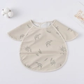 Waterproof baby bib in warm beige with green leaf pattern and crumb catcher pocket - Shawl - Wheat Ear / One Size