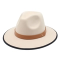 Beige fedora wool hat with brown leather band and black edge binding for men and women - M (56-58cm) / Beige