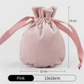 Pink velvet drawstring pouch for jewelry gift packaging with satin ribbons in 13x16cm size - 13x16cm / Pink
