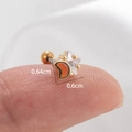 Gold star and moon stud earrings with orange enamel and clear zircon stones - 6# Golden (Orange)