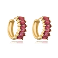 Detailed macro view of 18K gold plated hoop earrings with red rectangular zircon stones - Red (41865)