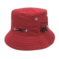 Detail view of deep red cotton bucket hat featuring SPORT ribbon and metal eyelets - M (56-58cm) / Burgundy