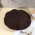 Classic dark brown wool felt beret with a small stem detail in a retro minimalist style - One Size / Coffee