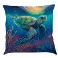 Artistic sea turtle print cotton linen square pillow case with vibrant ocean green patterns - Super Soft Velvet / 45x45cm / Pattern Y