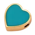 DIY gold heart-shaped bead with turquoise enamel inlay and center hole for jewelry making - Heart-Turquoise Blue