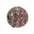 Silver bead charm with pink round crystals and rhinestones for charm bracelets - 053-Stopper (Silver Pink Stone Pave Sphere)