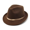 Detail of rose gold metal buckle and decorative band on deep brown wool fedora hat - M (56-58cm) / Dark Coffee