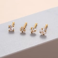 Golden stainless steel nose studs set with heart star round square zircon crystals - Straight Rod Round / Gold