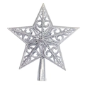 Silver hollow filigree star Christmas tree topper with shimmering glitter finish - 15cm (approx. 27g) / Silver