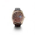 Men's business quartz watch featuring a gold case, brown leather strap, and Roman numerals - Brown Dial/Brown Strap/Rose Gold Case