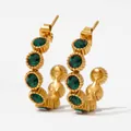 Retro C-shape stud earrings in gold finish with emerald green crystals for women - Green (KDE1229)