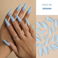 Matte light blue long ballerina press-on nails in P004-4B style with frosted finish - Long Coffin / Matte Light Blue