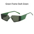 Y2K frameless sunglasses with futuristic dark green lenses and wide green temples - Green Frame Dark Green Lens