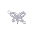 Silver butterfly jewelry connector inlaid with sparkling cubic zirconia for bracelets - Silver Zirconia Large Butterfly (L0418-B)