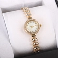 Luxurious gold mermaid watch for women with leaf-shaped rhinestone-set bracelet strap - Gold