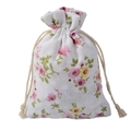 Close-up of cotton linen drawstring pouch showing pink floral patterns and fabric texture - 10*14cm / Little Floral