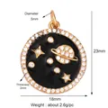 Black enamel celestial pendant with white zircon stars and planetary patterns, 18mm size - Planet Theme-Gold