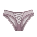 Culotte en dentelle mauve avec mesh transparent et design croisé ajouré sexy - Café Clair