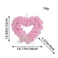 Pink heart-shaped rose wreath for weddings, 36x32cm floral decor with white bow - Pink