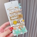 Candy colored hair clip set with pearl butterfly and geometric resin hairpins - Sea Breeze (7 Piece Set)