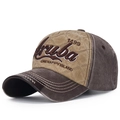 Vintage washed baseball cap in brown contrast colors with Aruba embroidery and quilting - One Size/Adjustable / Beige/Coffee