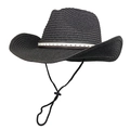 Detalle de sombrero de paja vaquero negro con banda de estrellas y cordón ajustable - M (56-58cm) / Negro