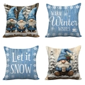 Set of 4 Christmas pillow covers with gnome illustrations and winter quotes on wood background - Nordic Gnomes Winter Set