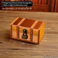 Vintage wooden storage box with 3-digit combination lock and retro bronze finish - Square Imitation Copper Storage Box - Small Size + Combination Lock