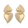 Elegante vergulde dubbele hart oorbellen met glinsterende witte zirkoon kristallen - Goud (45423)
