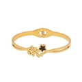 Golden stainless steel bangle with black clover motif, leaf accents and small diamonds - Black Clover Style (7#)