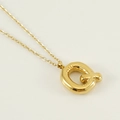 Golden balloon style letter Q pendant necklace with polished stainless steel cable chain - Letter Q [Gold]
