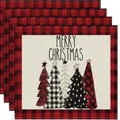 Christmas placemats with plaid borders and artistic Christmas trees, 4-piece set - Red and Black Plaid Christmas Tree (Pack of 4)