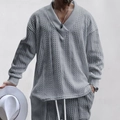 Graues Strick-Set für Herren mit V-Ausschnitt-Pullover und klassischem Zopfstrickmuster - S / Grau
