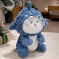 Kreatives Haifisch-Katze-Plüschtier in blauer Fleece-Variante auf weißem Teppich - Hai Katze (37cm)