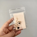 Asymmetric gold earrings with pearls and heart charms in a clear PVC storage bag - 25 Micron 7.5x11cm Perforated Resealable / 100 Pcs/Pack