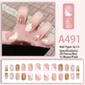 Pink and white short press-on nails set with glitter gradients and heart patterns - Pink and White Gold Foil Heart Style (A491)