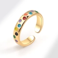 Golden open adjustable ring with colorful enamel polka dots for a minimalist vibrant style - Colorful Polka Dot Style (AJ765)