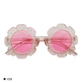 Pink glittery flower-shaped sunglasses for kids with vibrant peach pink lenses - Kids / C33 Transparent Pink Glitter Frame