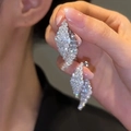 Silver-plated leaf stud earrings with sparkling cubic zirconia crystals for women - 35# Silver Earring Post - Eco - Steel Post - Silver