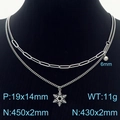 Silberne doppellagige Halskette mit Schneeflockenanhänger und Perlen am Modell - Silberne Doppellagige Schneeflocken-Halskette (KN232671-Z)