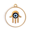 Golden Hamsa hand and white evil eye charm pendant for DIY jewelry making - Round Hamsa Hand