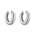 Polished silver U-shaped ear cuffs with spherical beads and smooth metallic finish - Style A-Beaded End Streamlined / White Gold
