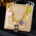 Gold chain bracelet with colorful cartoon charms like bears, flowers, and sweet candies - Multi-pendant Cartoon Style (N3549)