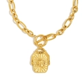 18K vergoldete Edelstahl-Gliederkette mit Sonnen-Gesicht-Anhänger für Damen - Mond-Quadratplatten-Anhänger-Halskette (Gold)